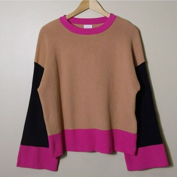 Colorblock Oversized Boxy Sweater by Dee elly Wide Sleeve Crew Neck Size Medium - Picture 9 of 9